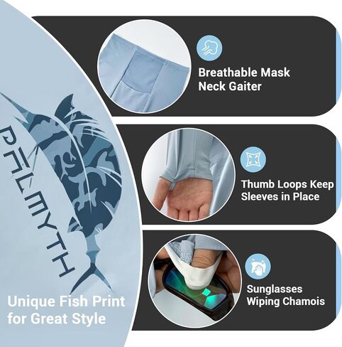 Palmyth Fishing Hoodie for Men Long Sleeve with Mask Sun Protection UV UPF 50+ Shirts Neck Gaiter in Saudi Arabia