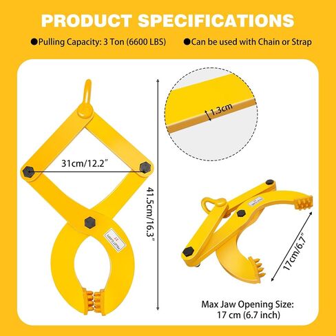 Pallet Puller,3T/6600 LBS Capacity Pallet Jack Puller,Heavy Duty Single Scissor Clamp for Forklift Chain,Pulling Pallets,6.7 Inch Jaw Opening in Saudi Arabia