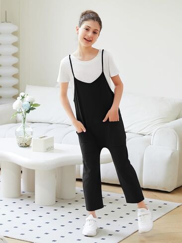 Kislio Girl's Casual Sleeveless Jumpsuits Spaghetti Strap Loose Romper Kids Long Pants with Pockets Summer Clothes Outfits in Kuwait