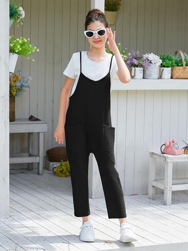 Kislio Girl's Casual Sleeveless Jumpsuits Spaghetti Strap Loose Romper Kids Long Pants with Pockets Summer Clothes Outfits in Kuwait