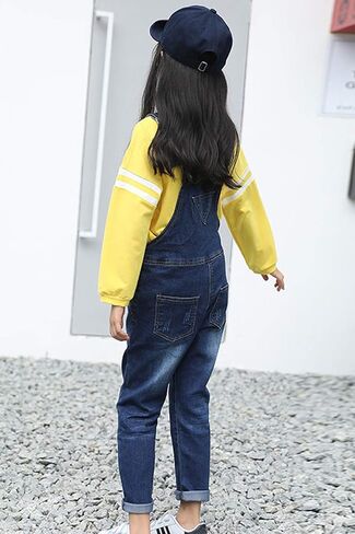 3-14 Years Kids Big Girls Jumpsuits & Rompers Distressed Bib Denim Overalls Blue Long Jeans Stretchy Ripped Jeans in Kuwait