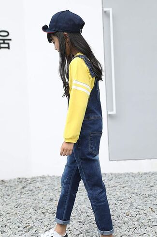 3-14 Years Kids Big Girls Jumpsuits & Rompers Distressed Bib Denim Overalls Blue Long Jeans Stretchy Ripped Jeans in Kuwait