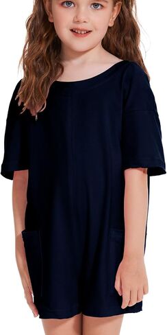 Girls Summer Casual Romper Short Sleeve Oversized Jumpsuit Kids Shorts Teens Fashion Cothes in Saudi Arabia