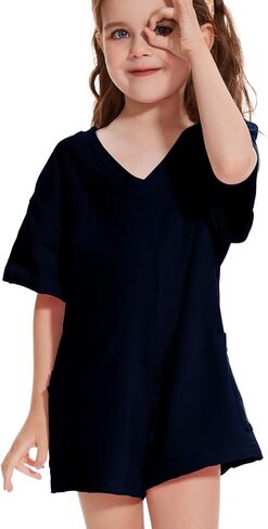Girls Summer Casual Romper Short Sleeve Oversized Jumpsuit Kids Shorts Teens Fashion Cothes in Saudi Arabia