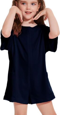 Girls Summer Casual Romper Short Sleeve Oversized Jumpsuit Kids Shorts Teens Fashion Cothes in Saudi Arabia