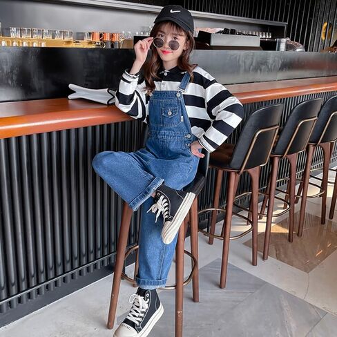 3-14 Years Kids Big Girls Jumpsuits & Rompers Distressed Bib Denim Overalls Blue Long Jeans Stretchy Ripped Jeans in Kuwait