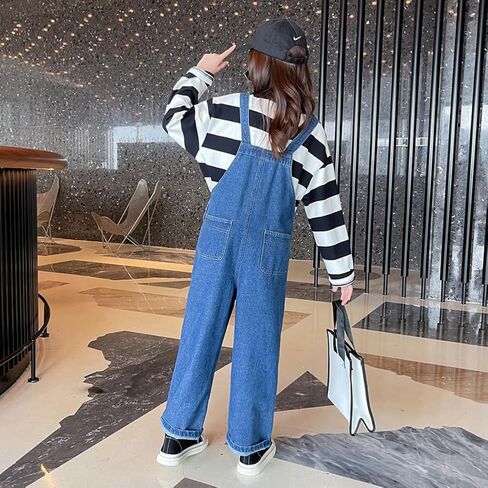3-14 Years Kids Big Girls Jumpsuits & Rompers Distressed Bib Denim Overalls Blue Long Jeans Stretchy Ripped Jeans in Kuwait