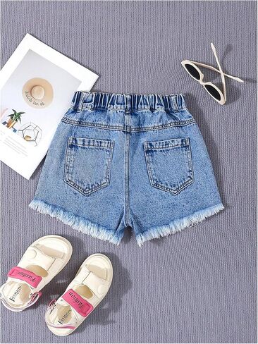 GORGLITTER Girl's Ripped Distressed Jean Shorts Raw Hem High Waist Straight Leg Denim Shorts in Saudi Arabia