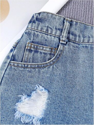 GORGLITTER Girl's Ripped Distressed Jean Shorts Raw Hem High Waist Straight Leg Denim Shorts in Saudi Arabia