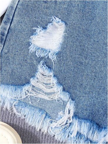 GORGLITTER Girl's Ripped Distressed Jean Shorts Raw Hem High Waist Straight Leg Denim Shorts in Saudi Arabia