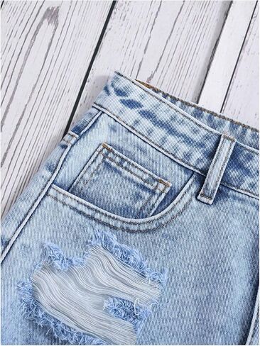 GORGLITTER Girl's Ripped Distressed Jean Shorts Raw Hem High Waist Straight Leg Denim Shorts in Saudi Arabia
