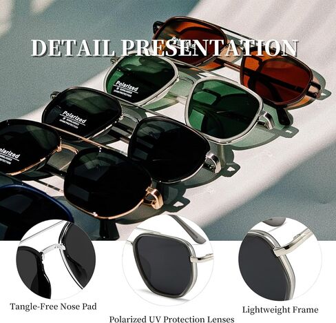 Square Retro Aviator Sunglasses for Women Trendy Womens Sunglasses Polarized UV Protection Tangle Free Metal Frame in Kuwait