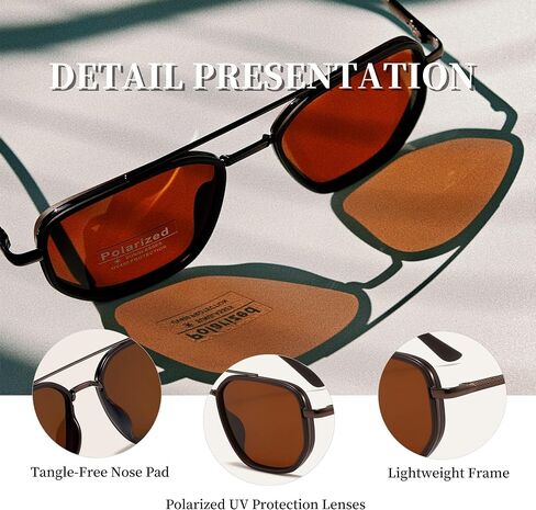 Square Retro Aviator Sunglasses for Women Trendy Womens Sunglasses Polarized UV Protection Tangle Free Metal Frame in Kuwait