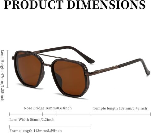 Square Retro Aviator Sunglasses for Women Trendy Womens Sunglasses Polarized UV Protection Tangle Free Metal Frame in Kuwait