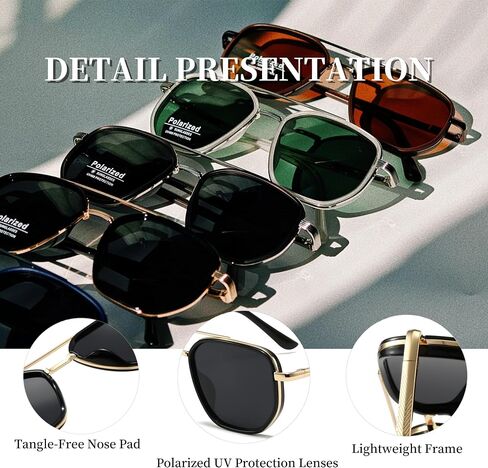 Square Retro Aviator Sunglasses for Women Trendy Womens Sunglasses Polarized UV Protection Tangle Free Metal Frame in Kuwait