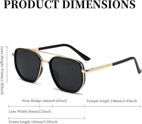 Square Retro Aviator Sunglasses for Women Trendy Womens Sunglasses Polarized UV Protection Tangle Free Metal Frame in Kuwait