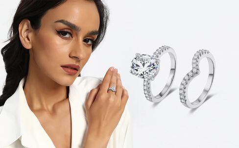 MDFUN 18K Yellow Gold Plated 7 * 9mm Oval Cubic Zirconia Two-in-One Wedding Band Engagement Promise Eternity Ring for Women in Saudi Arabia