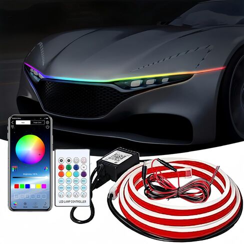 Car led Hood Lights,Multicolor 120modes (70 Inch) 12V, Dynamic car Hood led Strip,Multi Color neon Light kit for car Hood in Saudi Arabia
