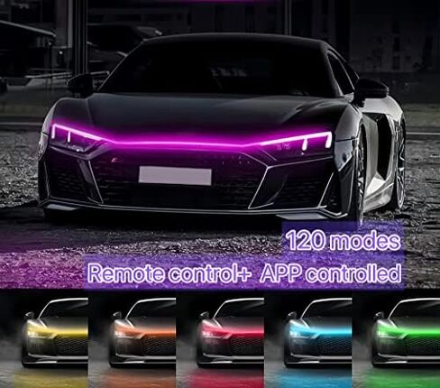Car led Hood Lights,Multicolor 120modes (70 Inch) 12V, Dynamic car Hood led Strip,Multi Color neon Light kit for car Hood in Saudi Arabia