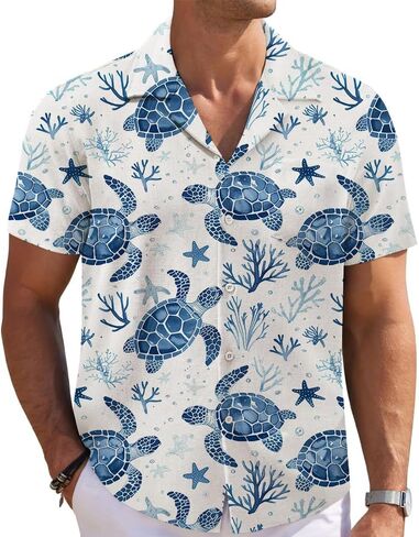 Mens Funny Hawaiian Shirts 3D Graphic Button Down Short Sleeve Tropical Holiday Beach Aloha Shirt in Saudi Arabia