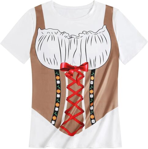 yolsun Bavarian Oktoberfest T-Shirts for Women, Adult 3D Dirndl Costume T-Shirt for Oktoberfest Carnival in Saudi Arabia