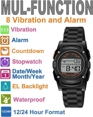 T TICCI Kids Digital 8 Alarm Vibrating Watch Medication Reminder Potty Urinary Training Vibration Pill Alert Vibra Medical Reminder for Children in Saudi Arabia