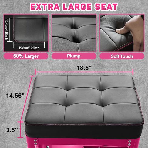 Rolling Mechanic Shop Stool with Wheels, Garage Mechanics Stool with 2 Layer Repair Tools Tray, Padded 360°Swivel Automotive Roller Creeper Seat Shop Chair, Heavy Duty, 330 LBS Capacity, Pink in Saudi Arabia