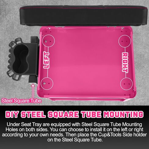 Rolling Mechanic Shop Stool with Wheels, Garage Mechanics Stool with 2 Layer Repair Tools Tray, Padded 360°Swivel Automotive Roller Creeper Seat Shop Chair, Heavy Duty, 330 LBS Capacity, Pink in Saudi Arabia