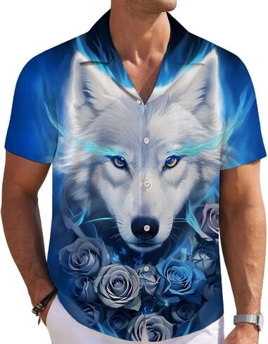 Mens Funny Hawaiian Shirts 3D Graphic Button Down Short Sleeve Tropical Holiday Beach Aloha Shirt in Saudi Arabia