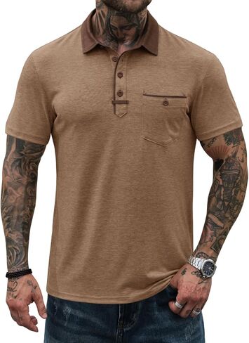 Men's Fashion Polo Shirts Vintage Tactical Shirt Golf Collared Polos with Pocket (S-XXL) in Saudi Arabia