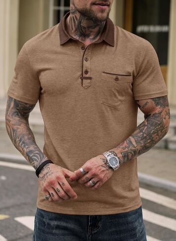 Men's Fashion Polo Shirts Vintage Tactical Shirt Golf Collared Polos with Pocket (S-XXL) in Saudi Arabia