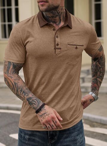 Men's Fashion Polo Shirts Vintage Tactical Shirt Golf Collared Polos with Pocket (S-XXL) in Saudi Arabia