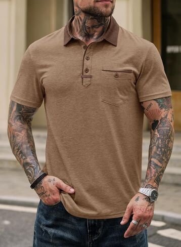 Men's Fashion Polo Shirts Vintage Tactical Shirt Golf Collared Polos with Pocket (S-XXL) in Saudi Arabia
