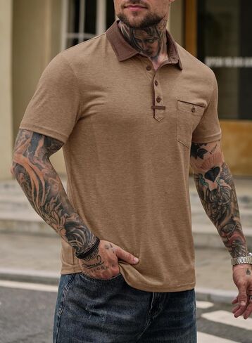 Men's Fashion Polo Shirts Vintage Tactical Shirt Golf Collared Polos with Pocket (S-XXL) in Saudi Arabia
