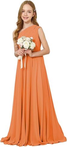 JISISANG One-Shoulder Junior Bridesmaid Chiffon Dress for Wedding Flower Girl Summer Boho Dress First Communion Dress in Saudi Arabia