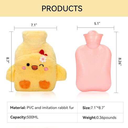 Duck Rubber Hot Water Bottle with Soft Removable Knit Outer Lid, Super Quality Classic Rubber Hot and Cold Water Bottle with Cute Image Hand Feet Warmer and Shoulder Pain Relief in Saudi Arabia