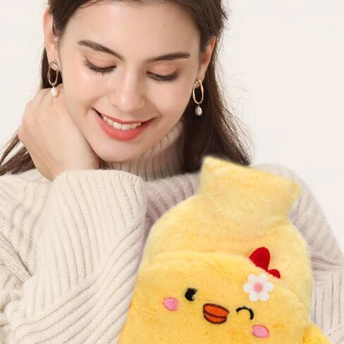 Duck Rubber Hot Water Bottle with Soft Removable Knit Outer Lid, Super Quality Classic Rubber Hot and Cold Water Bottle with Cute Image Hand Feet Warmer and Shoulder Pain Relief in Saudi Arabia
