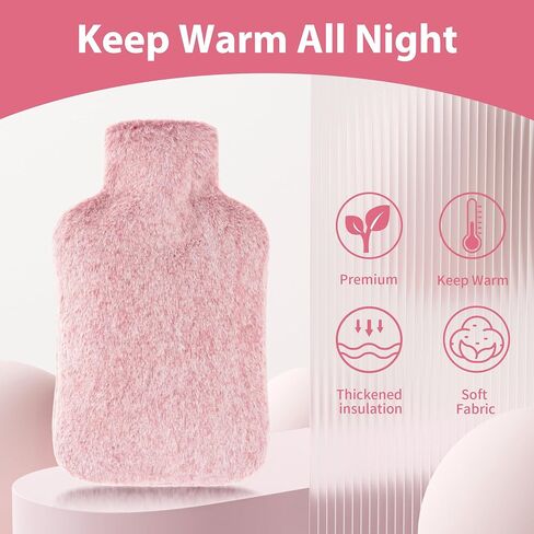 Hot Water Bottle with Luxury Cosy Faux Fur Cover, 2L Leakproof Hot Water Bag for Neck, Shoulder Pain Relief, Hot and Cold Therapies for Women,Men, Pink in Kuwait
