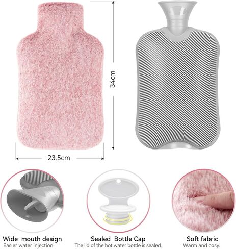 Hot Water Bottle with Luxury Cosy Faux Fur Cover, 2L Leakproof Hot Water Bag for Neck, Shoulder Pain Relief, Hot and Cold Therapies for Women,Men, Pink in Kuwait