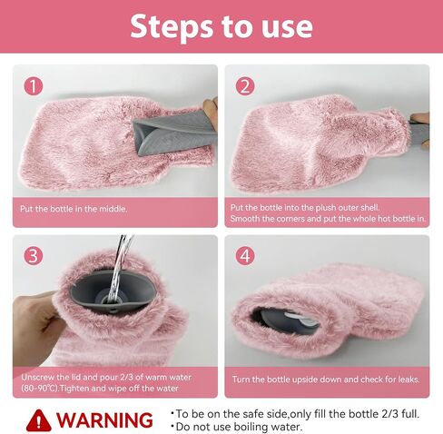 Hot Water Bottle with Luxury Cosy Faux Fur Cover, 2L Leakproof Hot Water Bag for Neck, Shoulder Pain Relief, Hot and Cold Therapies for Women,Men, Pink in Kuwait