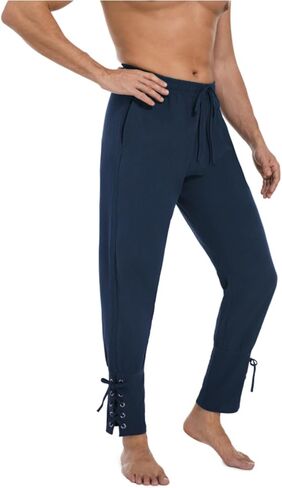 AIFARLD Mens Medieval Ankle Banded Pants Vintage Pirate Viking Cotton Lace Up Tapered Renaissance Costume Trousers in Kuwait