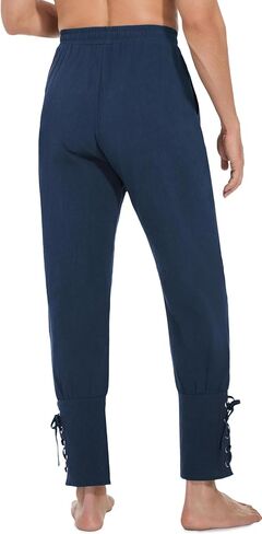 AIFARLD Mens Medieval Ankle Banded Pants Vintage Pirate Viking Cotton Lace Up Tapered Renaissance Costume Trousers in Kuwait