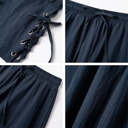 AIFARLD Mens Medieval Ankle Banded Pants Vintage Pirate Viking Cotton Lace Up Tapered Renaissance Costume Trousers in Kuwait