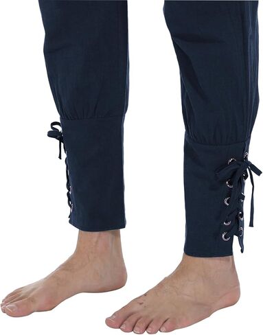 AIFARLD Mens Medieval Ankle Banded Pants Vintage Pirate Viking Cotton Lace Up Tapered Renaissance Costume Trousers in Kuwait