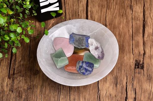 AMOYSTONE Selenite Charging Diamond Shaped Bowl 4"- Polished Selenite Crystal Charge Station for Cleansing Energy in Kuwait