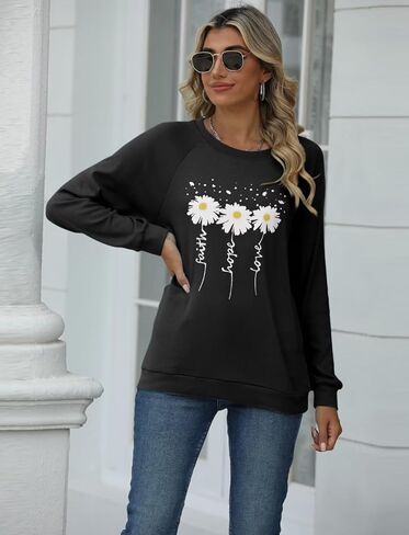 eadinve نساء Crewneck Daisy طباعة بلوزات طويلة الأكمام in Kuwait