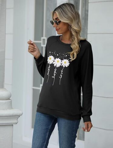 eadinve نساء Crewneck Daisy طباعة بلوزات طويلة الأكمام in Kuwait