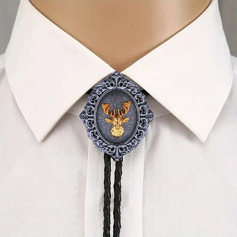 Jeilwiy Western Bolo Tie for Men Wedding Native American Cowboy Necktie Vintage Black Bolo Tie Gold in Saudi Arabia