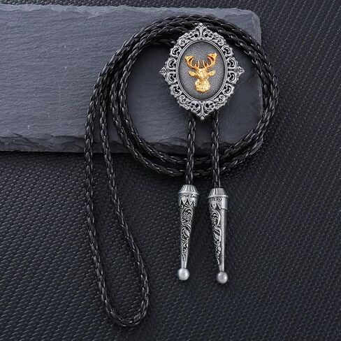 Jeilwiy Western Bolo Tie for Men Wedding Native American Cowboy Necktie Vintage Black Bolo Tie Gold in Saudi Arabia