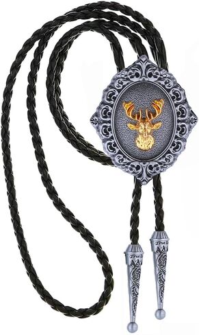 Jeilwiy Western Bolo Tie for Men Wedding Native American Cowboy Necktie Vintage Black Bolo Tie Gold in Saudi Arabia